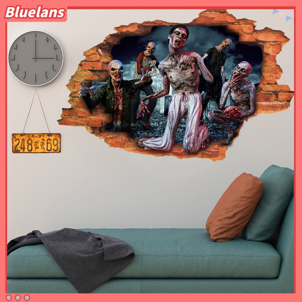 Stiker Dinding Bahan PVC Tahan Air Gambar Zombie Halloween Untuk Dekorasi Rumah