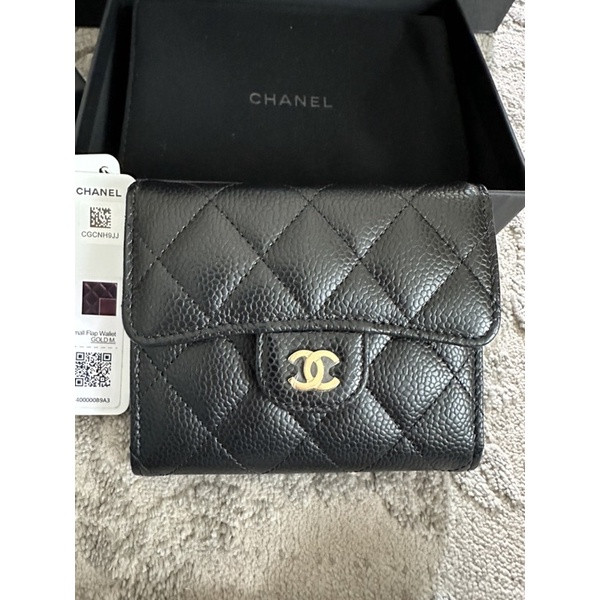 Chanel Wallet compact Trifold Black Caviar Ghw