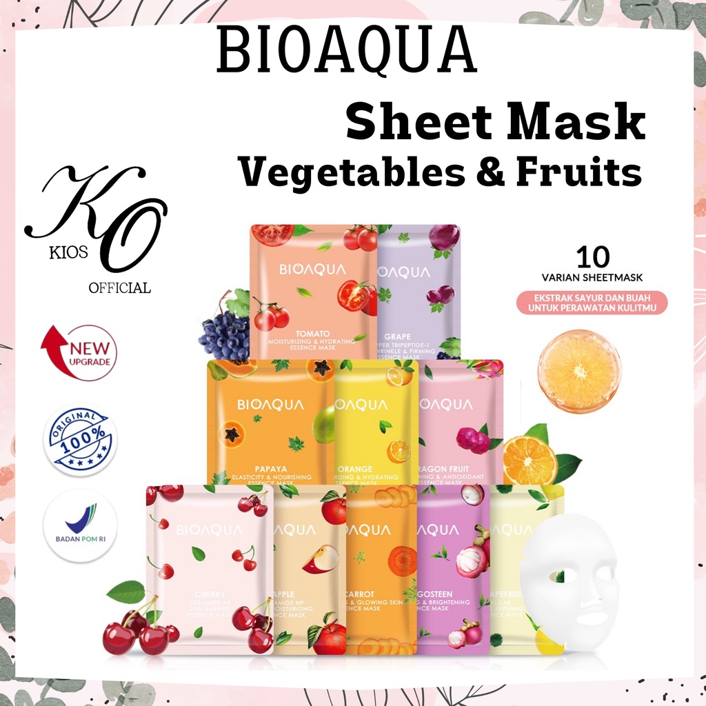 Bioaqua Sheet Mask Hydrating Essence Face Mask Brightening Moisturizing Skin Anti Aging Masker Wajah | Lip Mask | Eye Mask