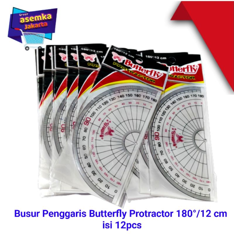 Penggaris Butterfly Protractor 180°/12cm dan 10cm isi 12 pcs