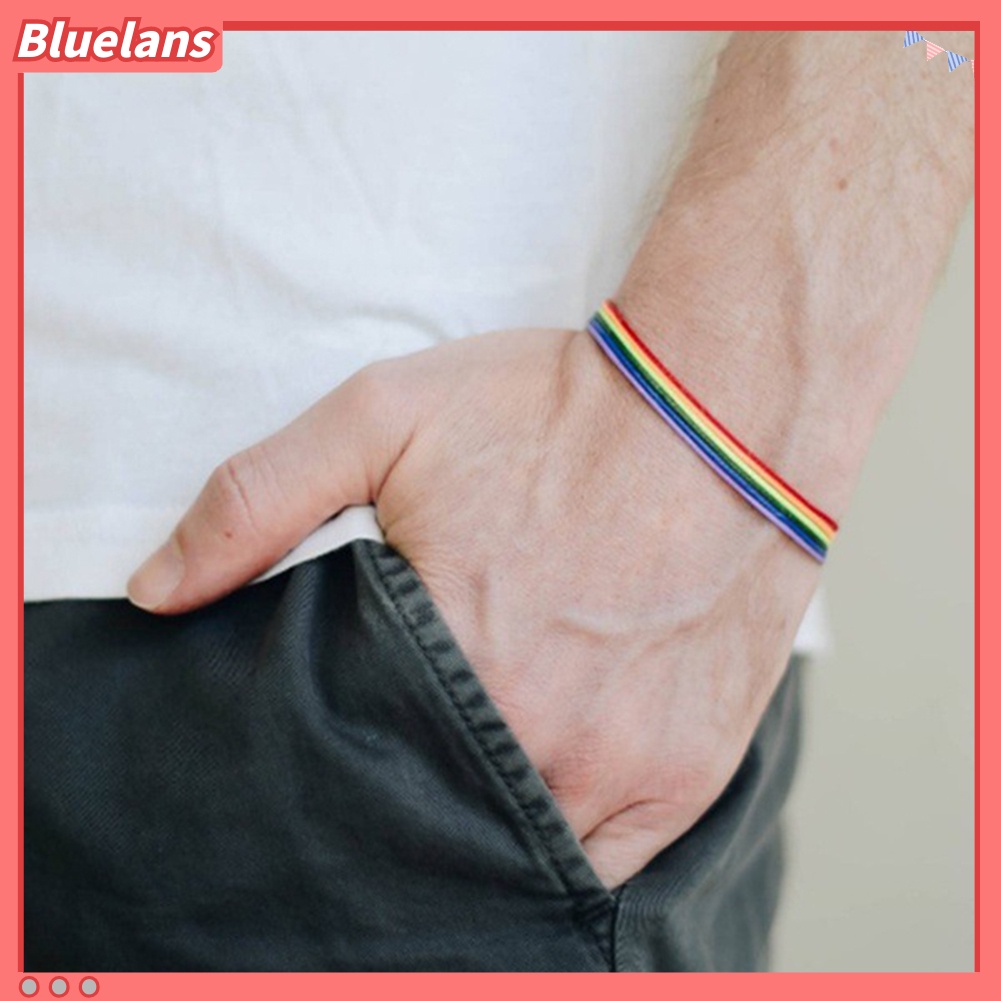 Bluelans Handmade Men Women Rainbow Cord Bracelet Gay Pride Bangle Wristband Jewelry