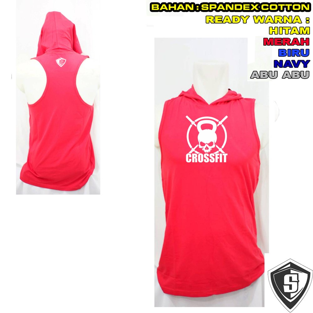 Singlet hoodie topi gym crossfit olahraga pria