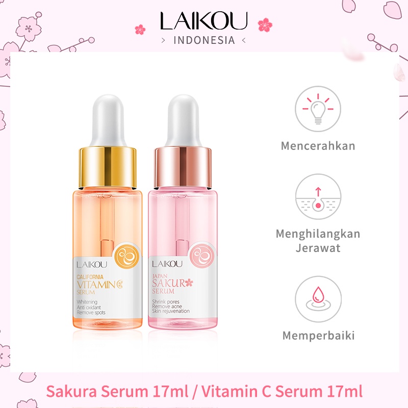 LAIKOU Sakura Brightening Esensi Serum Vitamin C Menghilangkan Noda Bintik 2pcs