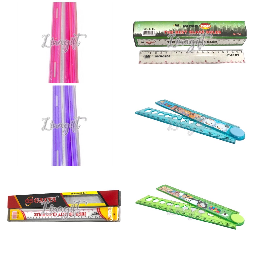 ( Ecer ) PENGGARIS PLASTIK TRANSPARANT - GARISAN BENING POLOS / KARAKTER / PLASTIC RULER NETRAL BENING PANJANG 15 cm / 20 CM/ 30 CM