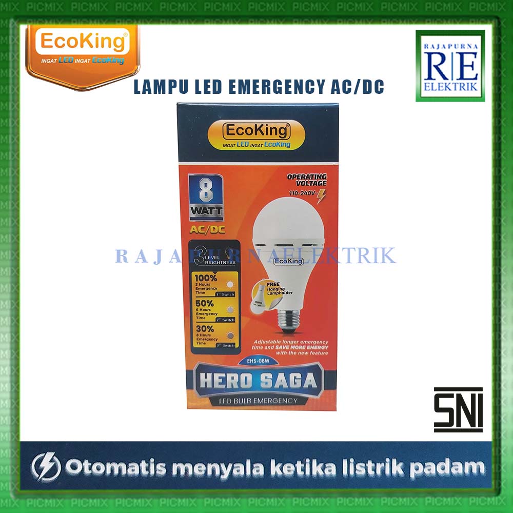 LAMPU LED EMERGENCY MAGIC ECOKING HERO SAGA 8W AC DC ORIGINAL