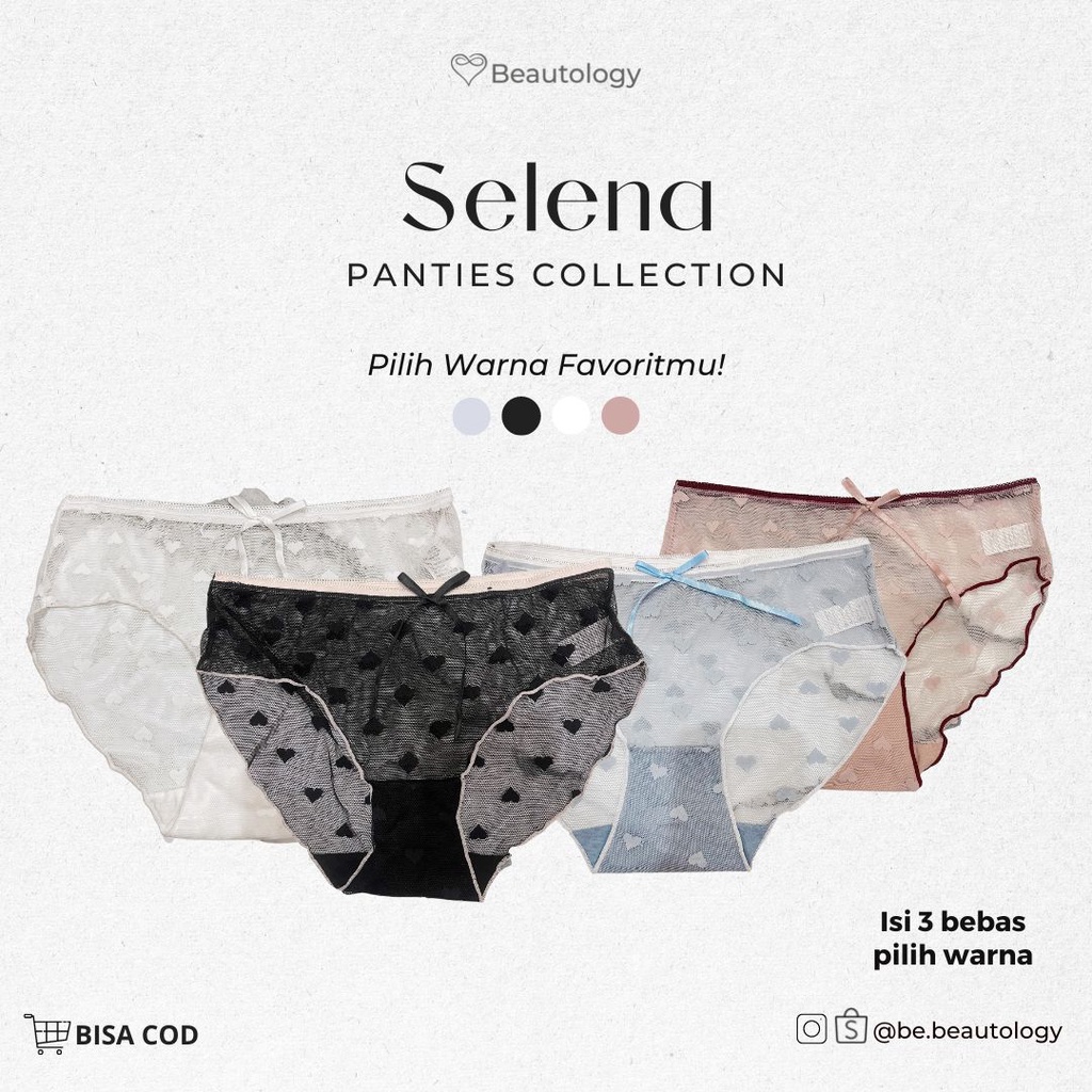 SELENA PANTIES ISI 3 PCS Celana Dalam Wanita Seamless Sexy Lace High Quality CD Terawang Motif Hati 