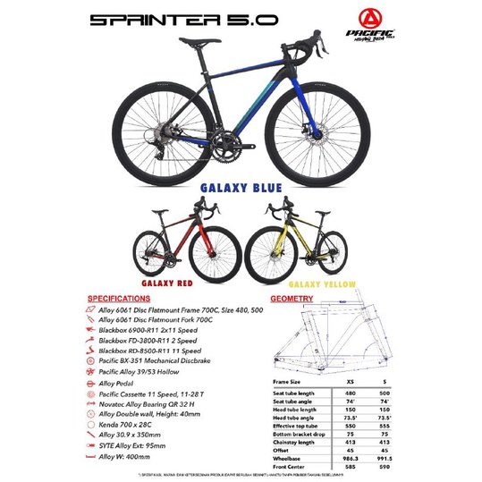 Sepeda Balap Roadbike 700C PACIFIC SPRINTER 5.0 Alloy 2x11 Speed
