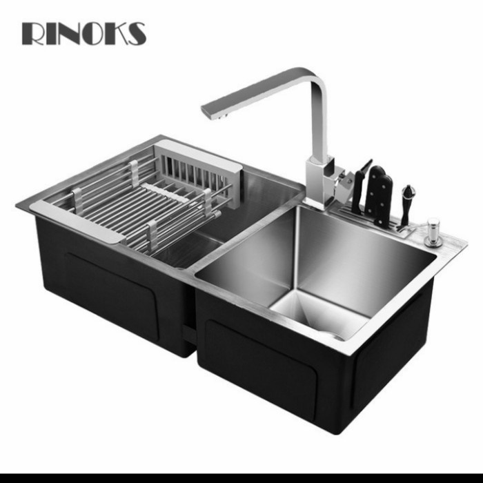 Rinoks Bak Cuci Piring Tebal 2 Lubang + Tirisan + Tempat Pisau