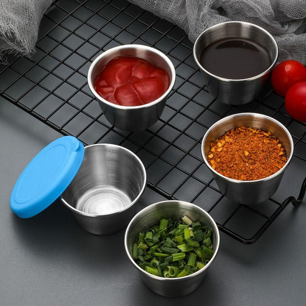 [Elegan] Seasoning Dish Portable Anti Bocor Mangkuk Saus Tomat Rumah Tangga Dengan Penutup Silikon Sealing Gadget Dapur