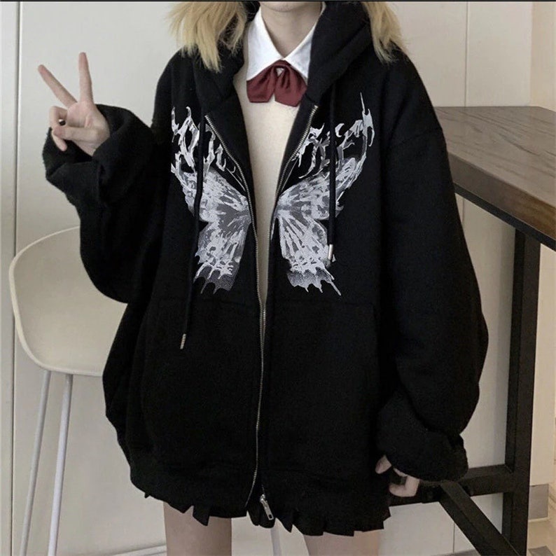 Jacket Butterfly Zipper Hoodie - Korean Style Wanita dan Pria - Big Size Gothic