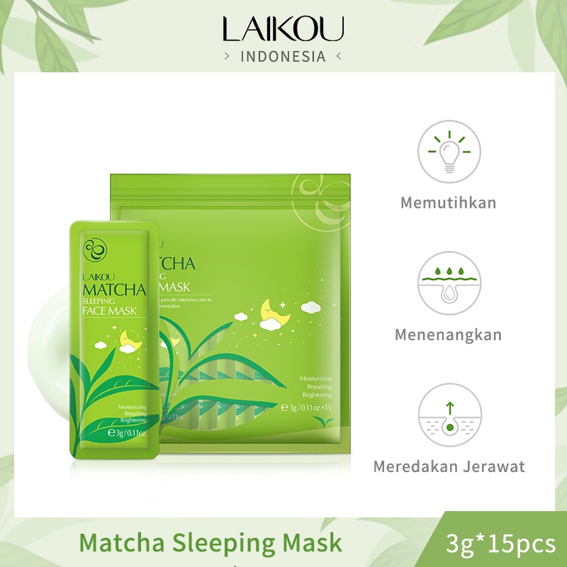 LAIKOU Matcha Sleeping Mask Krim Malam Menghilangkan Jerawat Melembapkan Tanpa Bilas 15pcs