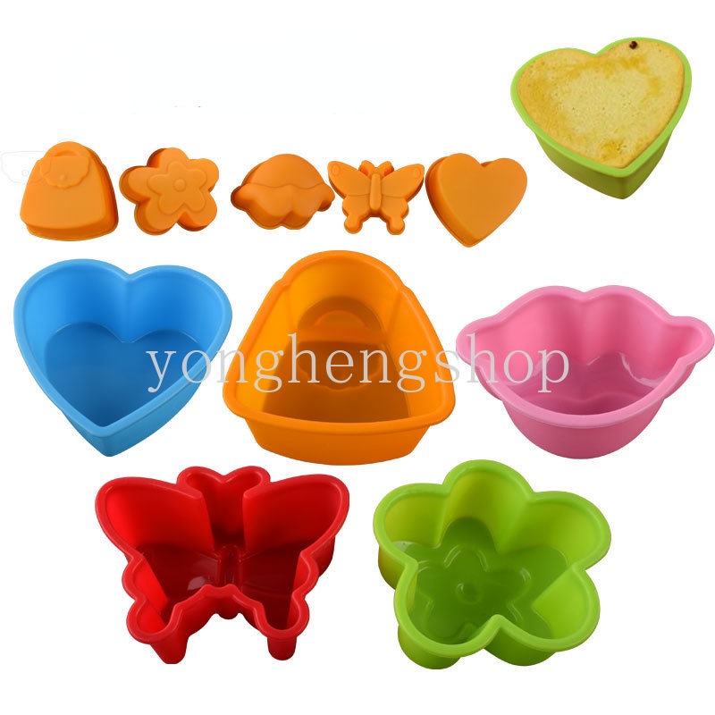 5pcs / set Cetakan Cupcake / Muffin Bentuk Kupu-Kupu / Hati / Bunga Bahan Silikon Anti Lengket