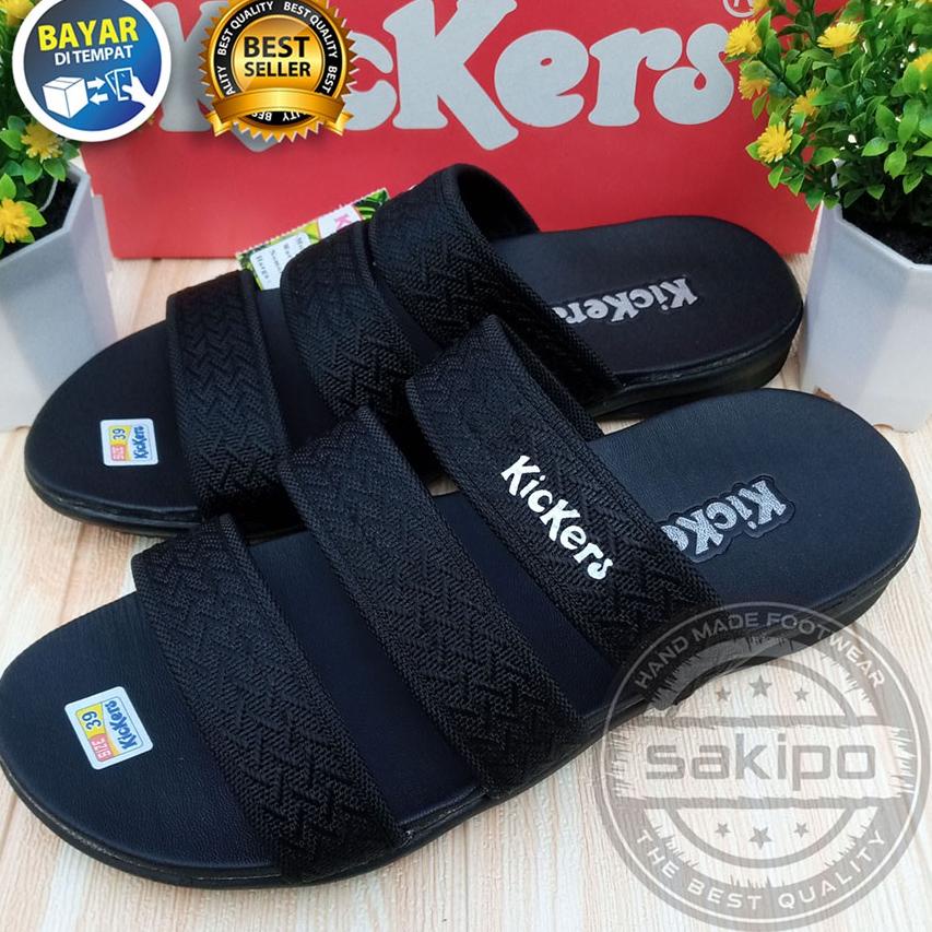 FASHION  SANDAL PRIA DEWASA KICKERS SLOP BISBAN LURUS HITAM / SAKIPO "ASM.18Oc22g"