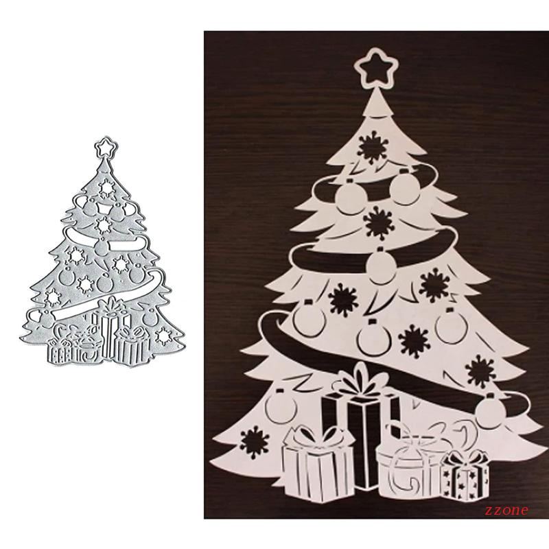 Cetakan Stensil Cutting Dies Motif Pohon Natal Bahan Metal Untuk Scrapbook / Craft DIY