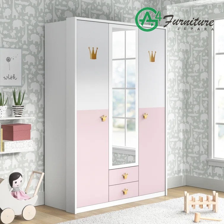 Lemari Pakaian 3 Pintu Anak Perempuan Minimalis Pink