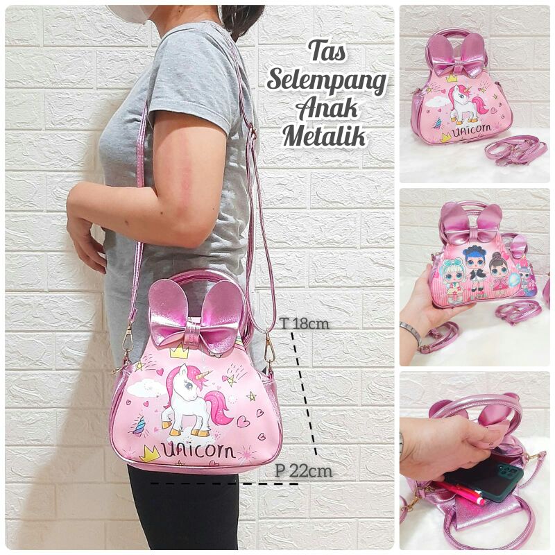 Tas Ransel Dan Selempang Anak Metalik Unicorn LOL