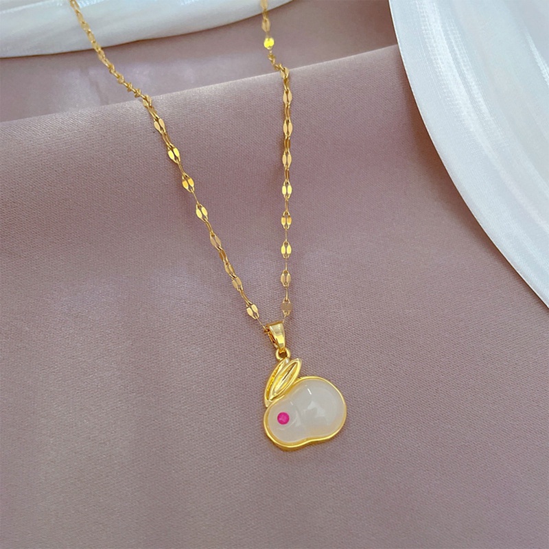 Kalung Sterling Silver 925 Hias Giok Hetian Kelinci Untuk Wanita