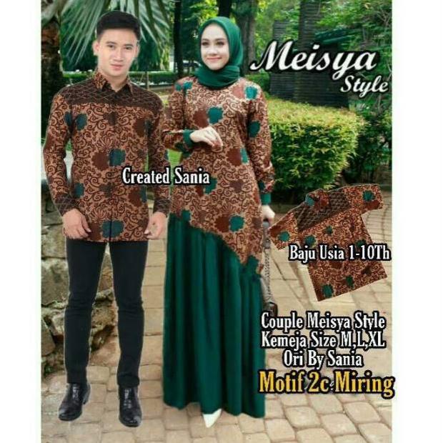 KWG.18Oc22y ‑ Gamis batik couple keluarga kombinasi polos motif pedati ijo