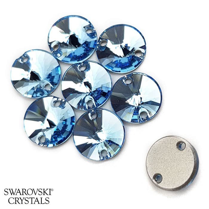 Swarovski Bulat Rivoli 12Mm - Aquamarine Kristal Payet Jahit Biru Muda