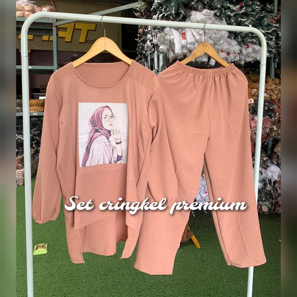 Setelan Crinkle Sablon / One Set Crinkle Airflow Sablon