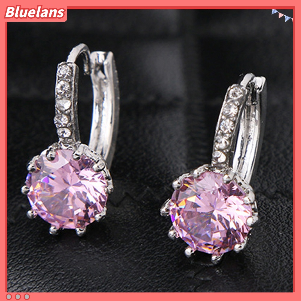 Anting Hoop Cubic Zirconia Bentuk Bulat Untuk Wanita