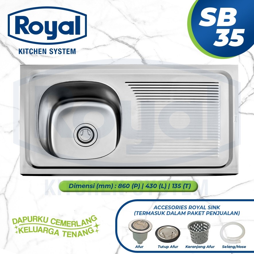 Royal Kitchen Sink SB 35 Wastafel Dapur Bak Cuci Piring 1 Bowl Sayap Pengering Stainless Steel SB35