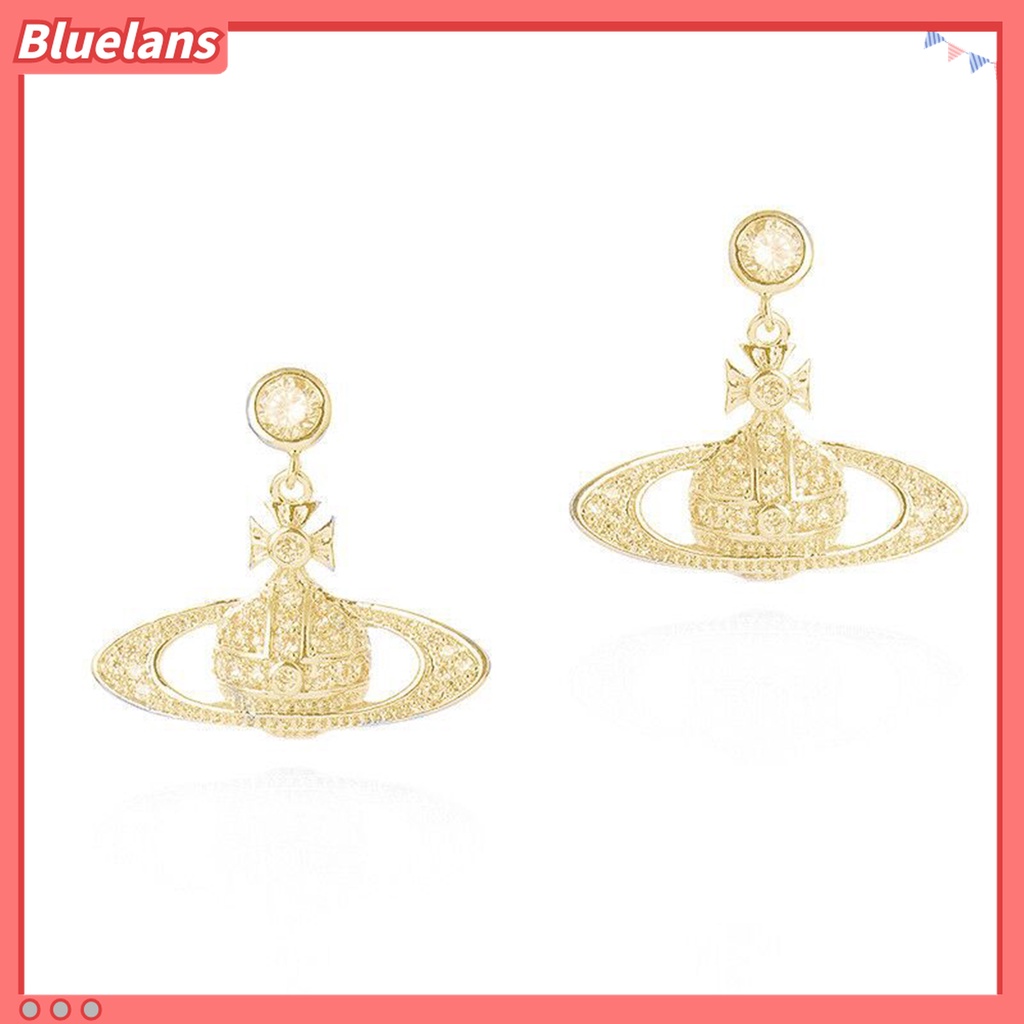 1 Pasang Anting Stud Hias Liontin Planet Aksen Berlian Imitasi