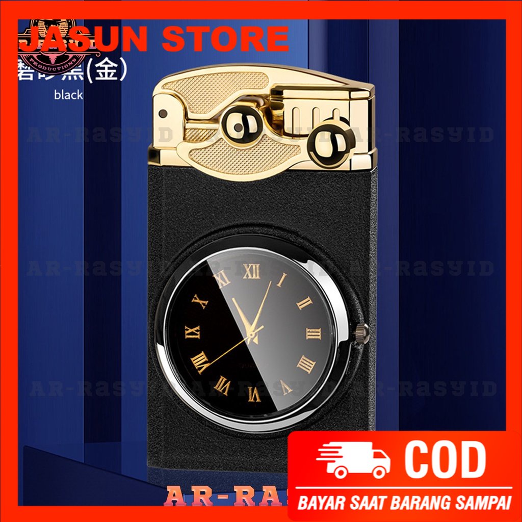 BISA COD! Korek Api 2 Api Las Gas Jam Elegan Watch Rocker Clock Lighter QD-2023 1904