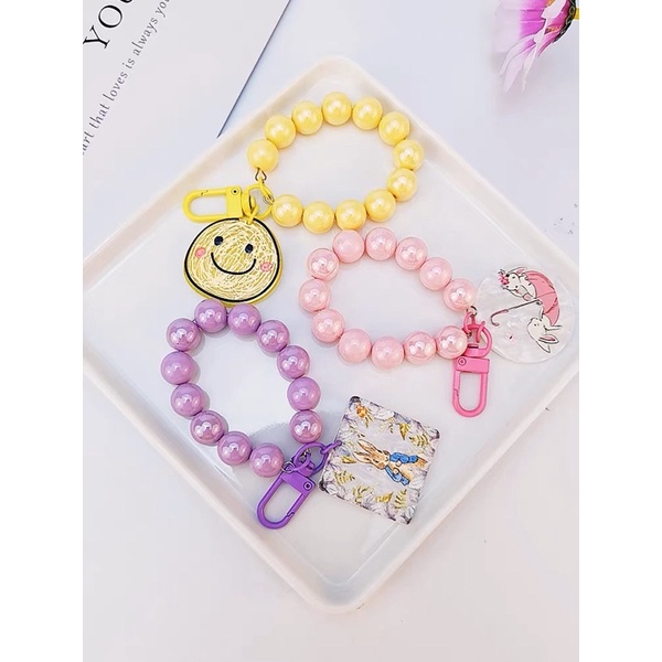 Smiley &amp; Bunny Pearl Cantolan Gantungan HP Phone Chain Lanyard Lucu