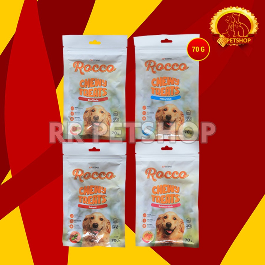 Snack Makanan Anjing Rocco Chew Dog treats Non Meat Jerky Jerhigh 70Gr