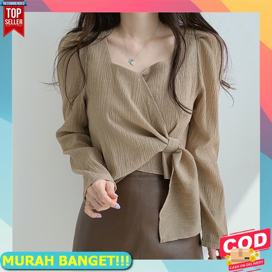 Baju Atasan Cewek Kekinian Lengan Panjang Dewasa Import Murah Terbaru Hem Wanita Kotak Cod - Wafel T