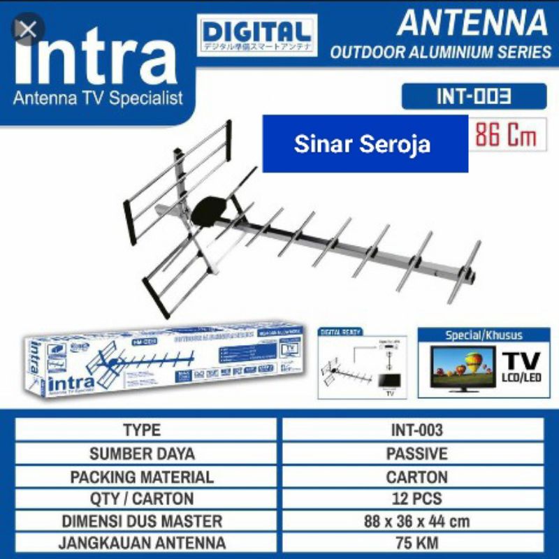Antena Luar Digital Outdoor intra TV Led LCD INT 003 Free Kabel 13 Meter
