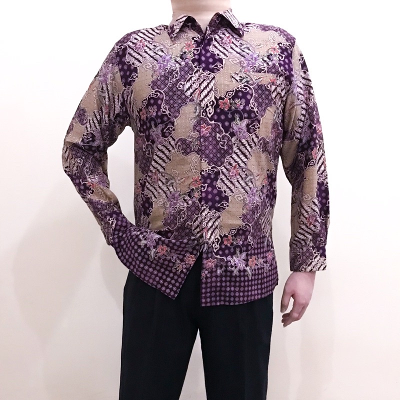 Batik Shirt Pria Satin Modern (Dusty Purple Ungu)
