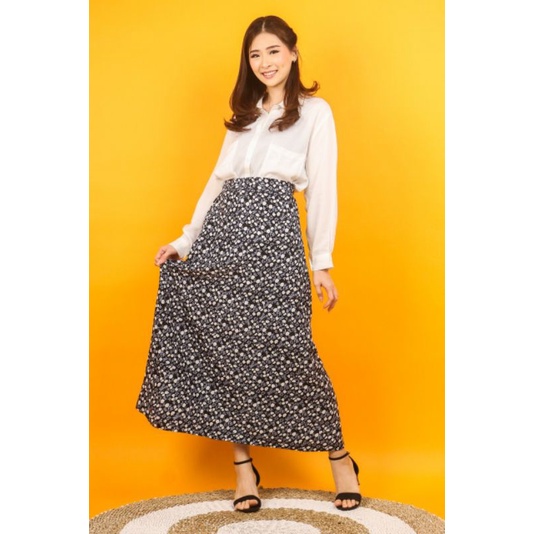 FLORAL SKIRT | ROK KOREAN VINTAGE STYLE MOTIF BUNGA | ROK A-LINE POLKA POLKADOT PANJANG | MIDI SKIRT