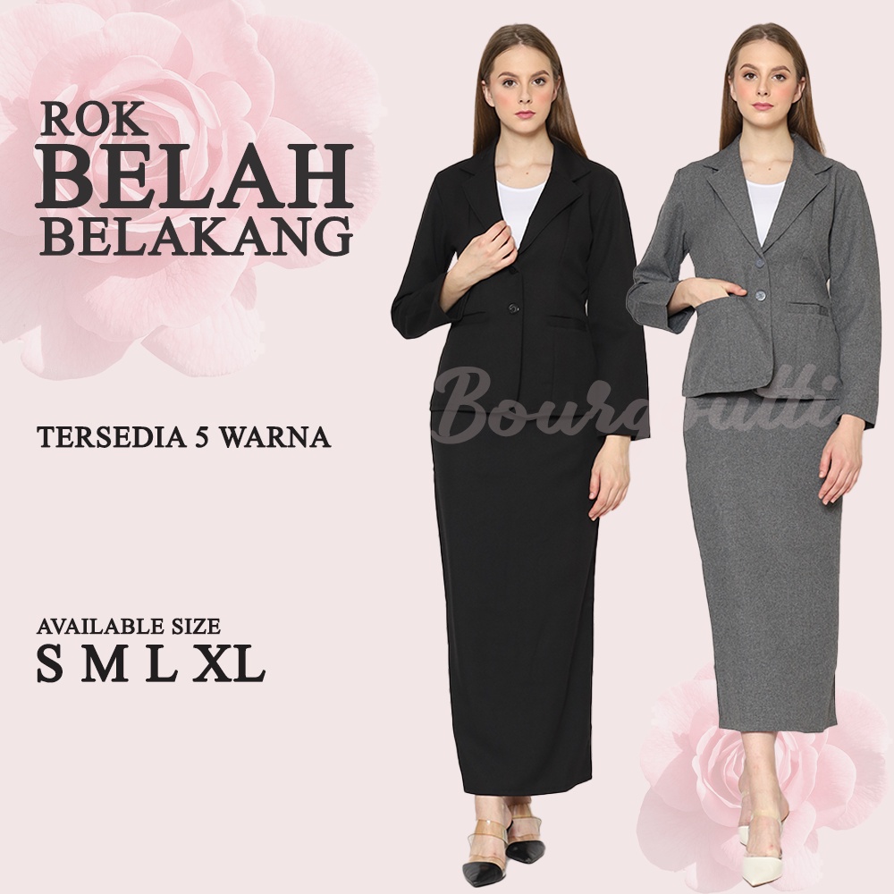 Rok Span Panjang BELAH BELAKANG Ukuran S M L XL Bahan Gabardine Premium Hitam Navy Abu Mocca Coklat 