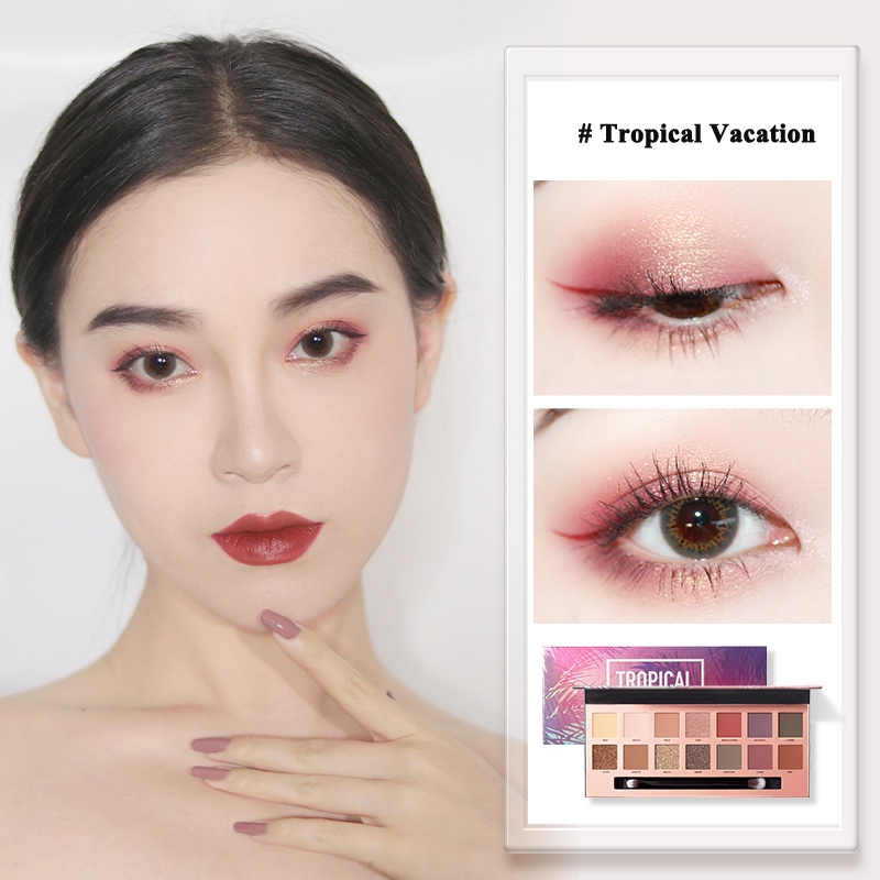 FOCALLURE Eyeshadow Palette With Brush- 14 Warna Kosmetik Eyeshadow Untuk Wajah FA49