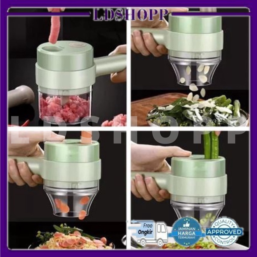 LDS SS33 Set Mesin Pemotong Sayuran 4 in 1  Food Chopper Electric Handheld Cooking Hammer USB Charging / Vegetable Cutter Blender Multifungsi