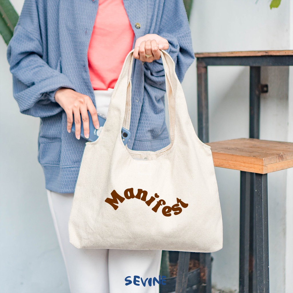 Sevine Tote Bag Kanvas Bonnie Tas Wanita Kuliah Fashion Laptop Totebag Quotes Motivation Aesthetic Vintage Pastel - MA