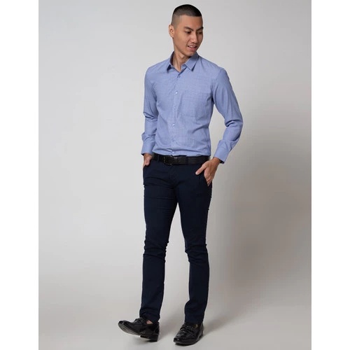 COD Kemeja Kerja Pria Formal STANLEY ADAMS Slim Fit Biru Muda Motif Kotak Lengan Panjang 02 Original