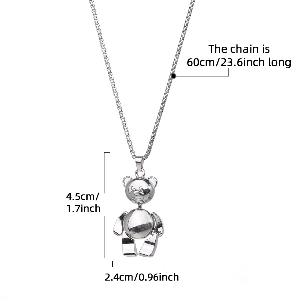 Kalung Liontin Robot Beruang Bahan Stainless Steel Warna Silver Glossy Gaya Hip Hop Untuk Pria Dan Wanita