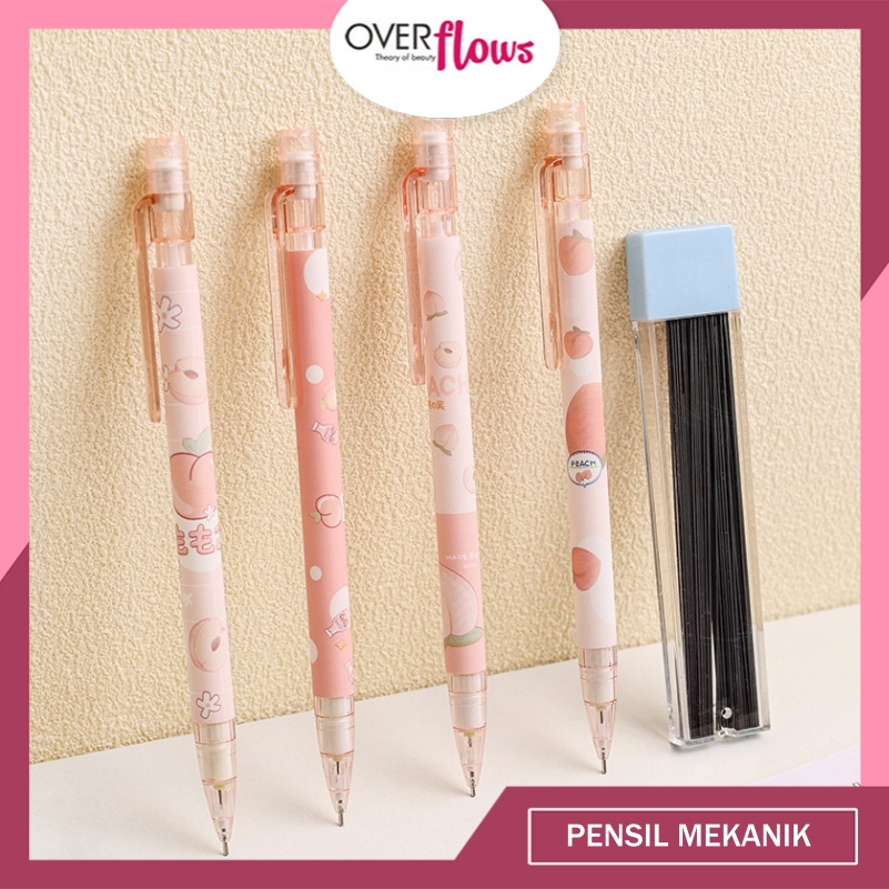 OVERFLOWS.ID | PENSIL MEKANIK FRUIT PEACH PEN MEKANIK LUCU PENCIL MEKANIK OTOMATIS PENSIL CETEKAN LUCU