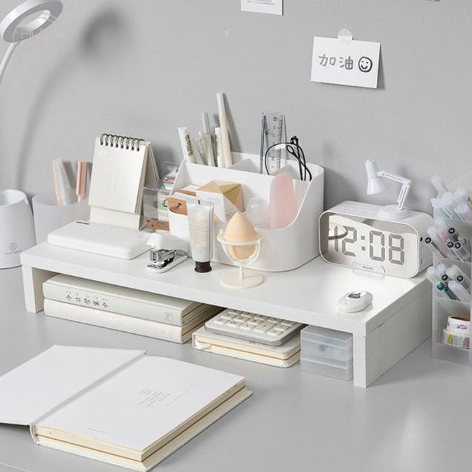 

Korean Aesthetic White Study Table Wood Rack Desk Organizer