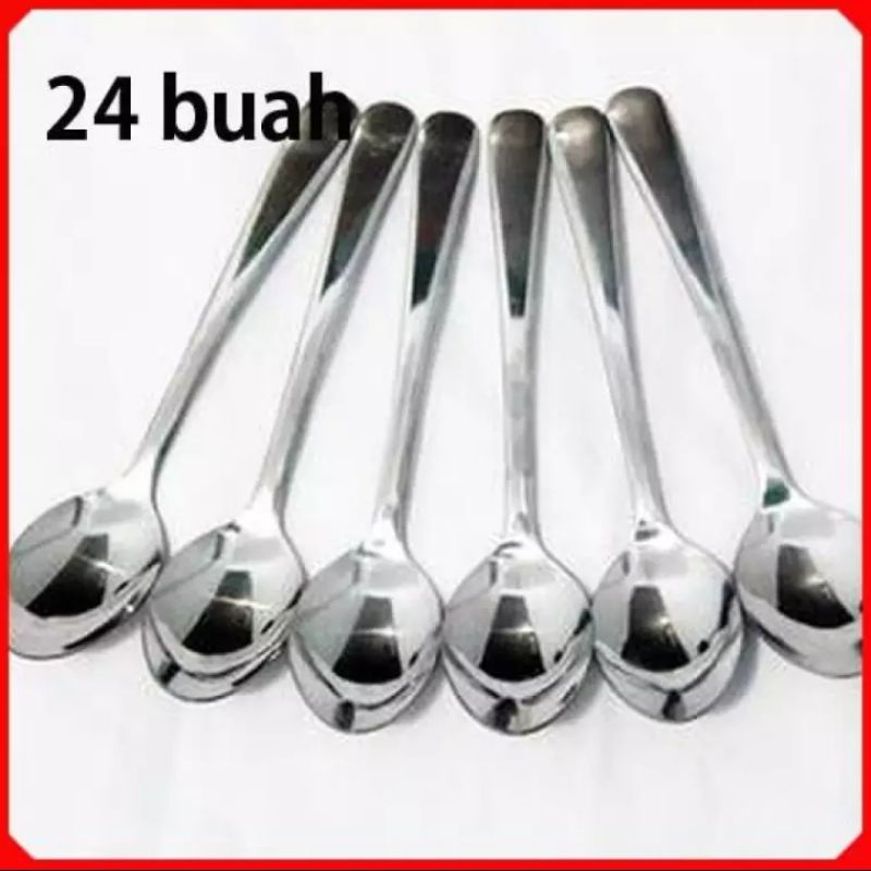 24pcs sendok makan dan garpu makan tebal stainless polos / sendok caffe / sendok makan polos