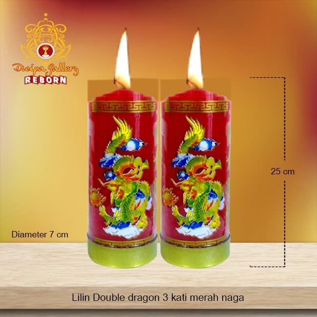 Lilin/Candle Puja Sembahyang Pilar Double Dragon 3 Kati