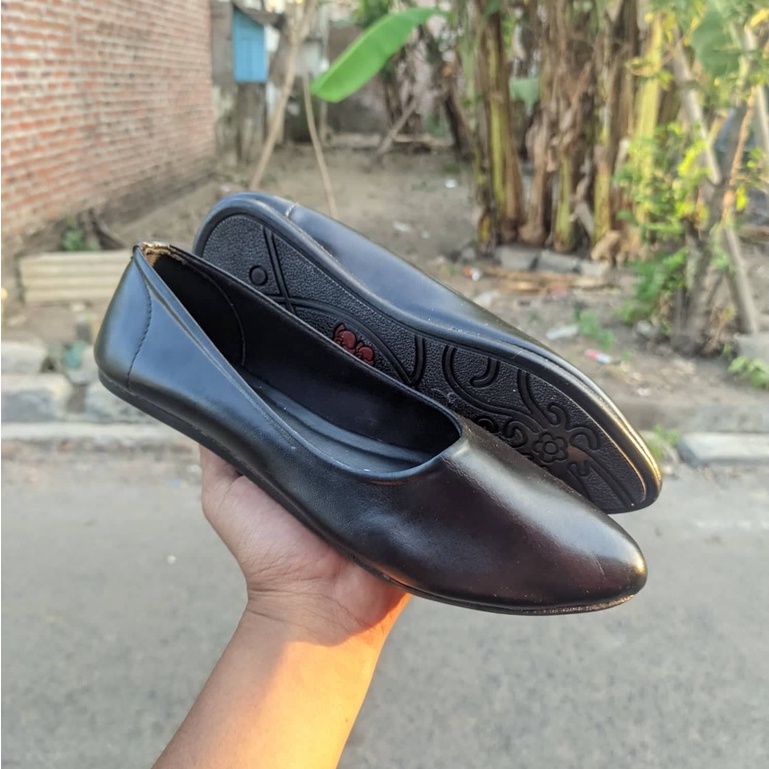 FLATSHOES HITAM POLOS / SLIP ON SELOP FLAT SHOES / SEPATU WANITA MULES MARRY JANE