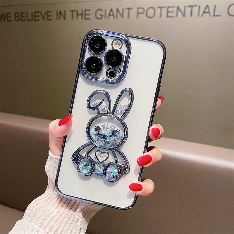 Case Pelindung Lensa Kamera Desain Kartun Kelinci 3D Warna Ungu Untuk iphone 14 pro max 14 plus 12 13 pro max