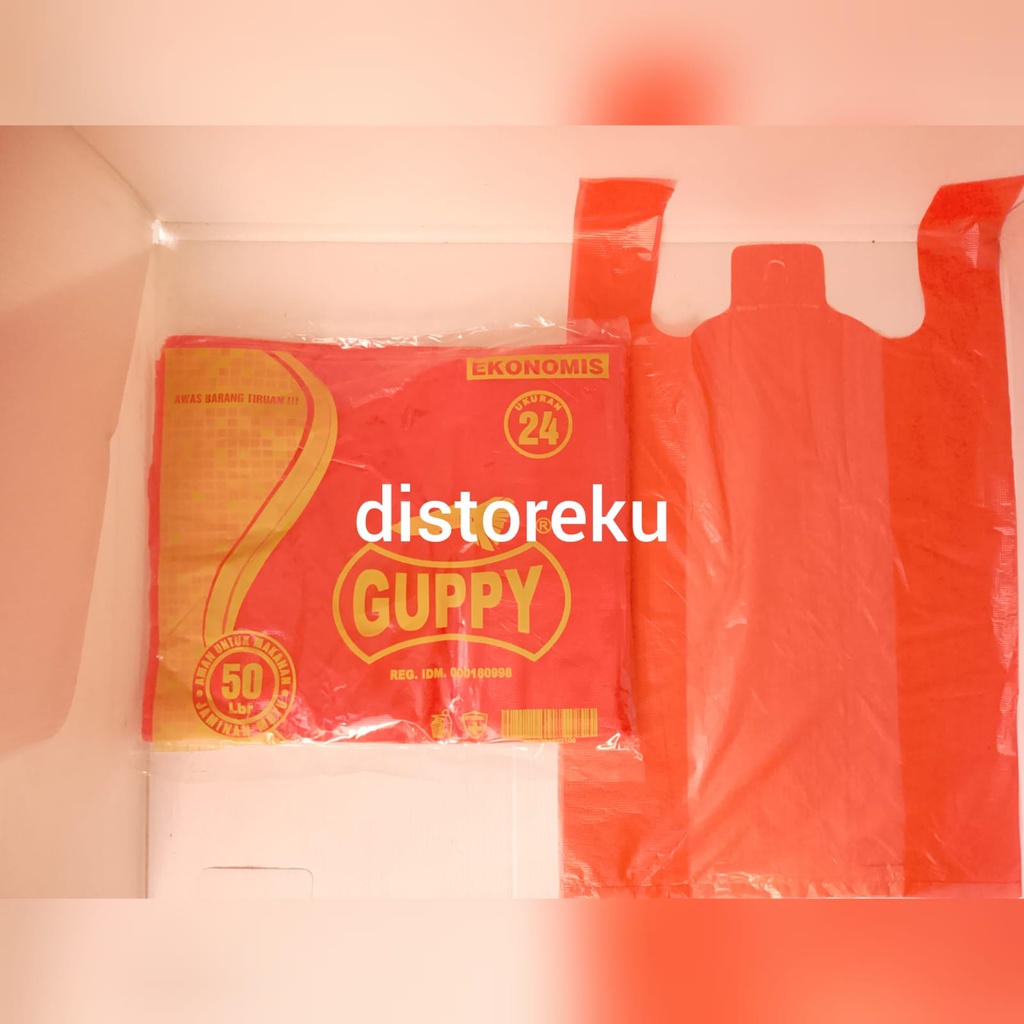 kantong plastik kresek ekonomis guppy uk 24 x 40 Merah isi 50 lembar