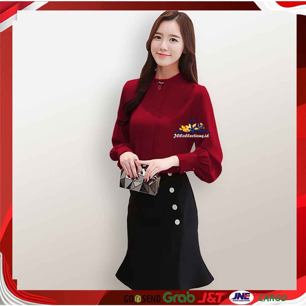 Blouse Wanita Korea Lengan Panjang Variasi Bross - JCCollections