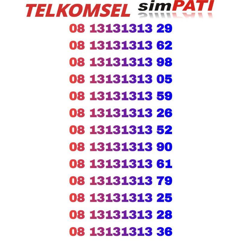 nomor telkomsel simpati 08 13131313 xx