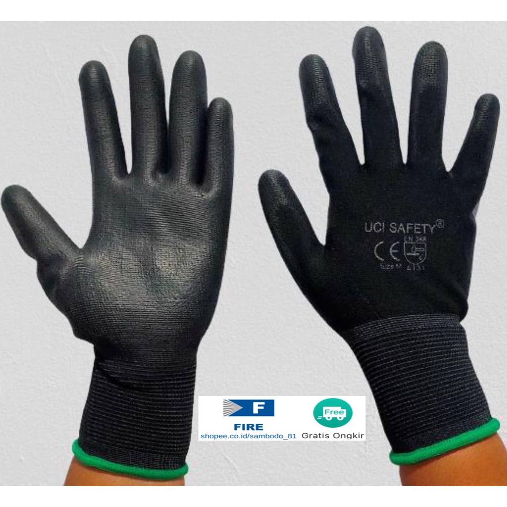 Sarung Tangan Montir Berkebun Tukang Telapak Tangan dilapisi karet Bahan Nylon Polyester Elektronik Assembly Static Multi Purpose Polyurethane Kerja Palmfit Safety Gloves Security Dilapisi Karet Industri Pabrik Uci Safety Motor
